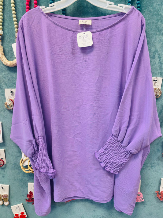 Lavender Chiffon Blouse with Gathered Sleeve