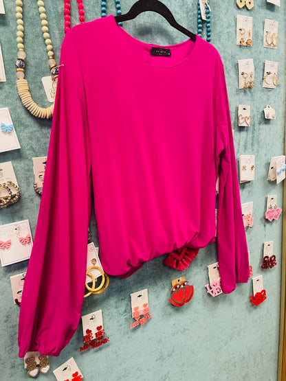 Hot Pink Balloon Sleeve Bodysuit