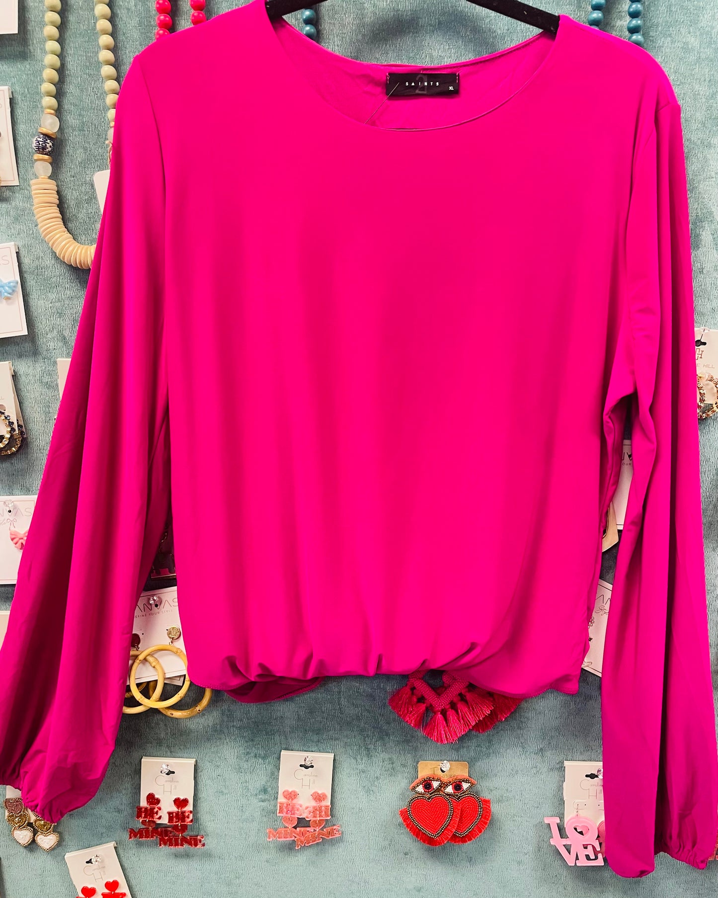 Hot Pink Balloon Sleeve Bodysuit