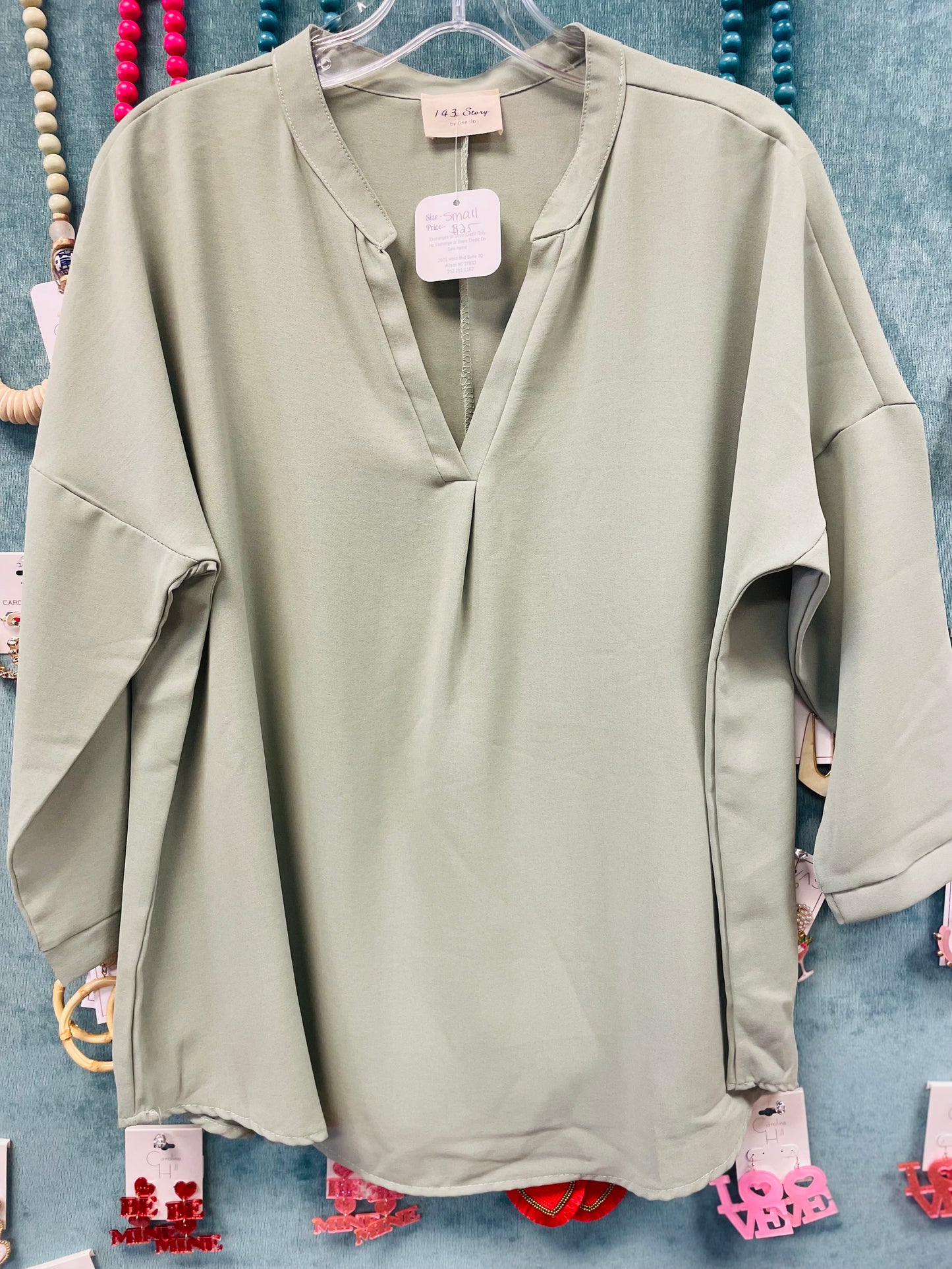 Sage Green Split Neck Blouse