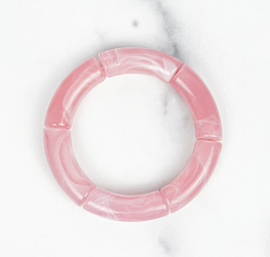 Acrylic Bamboo Bangle Bracelet "Marbled Light Pink''